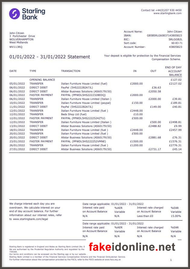 Lloyds Editable Word Bank Statement